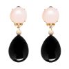 GEMSHINE Ohrclips oder Ohrstecker mit Rosenquarz und schwarzen Achat Edelstein Tropfen. Hochwertige 925 Silber oder vergoldete Ohrringe. Made in München / Deutschland. Im edlen Schmucketui geliefert.