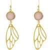 Gemshine - Damen - Ohrringe - Schmetterling - Flügel - WINGS - 925 Silber - Vergoldet –- DRUZY - Rose Quarz - 6,5 cm