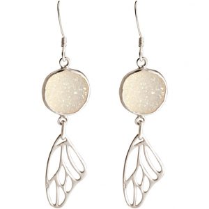 Gemshine - Damen - Ohrringe - Schmetterling - Flügel - WINGS - 925 Silber –- DRUZY - Rose Quarz - 5 cm