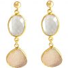 Gemshine - Damen - Ohrringe - 925 Sterling Silber - Vergoldet - DRUZY - Rose Quarz - 4 cm