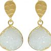 Gemshine - Damen - Ohrringe - 925 Sterling Silber - Vergoldet - DRUZY - Quarz - Weiß - 3 cm