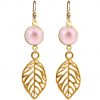 GEMSHINE Ohrringe mit Rosenquarzen und Blätter. Naturschmuck Ohrhänger 925 Silber, vergoldet oder rose vergoldet. Made in Munich / Germany. Im eleganten Schmucketui, Metall Farbe:Silber vergoldet