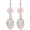 GEMSHINE Ohrringe mit Rosenquarzen und Blätter. Naturschmuck Ohrhänger 925 Silber, vergoldet oder rose vergoldet. Made in Munich / Germany. Im eleganten Schmucketui, Metall Farbe:Silber