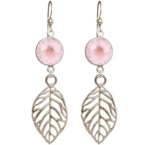 GEMSHINE Ohrringe mit Rosenquarzen und Blätter. Naturschmuck Ohrhänger 925 Silber, vergoldet oder rose vergoldet. Made in Munich / Germany. Im eleganten Schmucketui, Metall Farbe:Silber