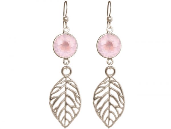 GEMSHINE Ohrringe mit Rosenquarzen und Blätter. Naturschmuck Ohrhänger 925 Silber, vergoldet oder rose vergoldet. Made in Munich / Germany. Im eleganten Schmucketui, Metall Farbe:Silber