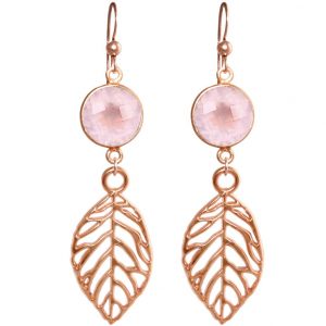GEMSHINE Ohrringe mit Rosenquarzen und Blätter. Naturschmuck Ohrhänger 925 Silber, vergoldet oder rose vergoldet. Made in Munich / Germany. Im eleganten Schmucketui