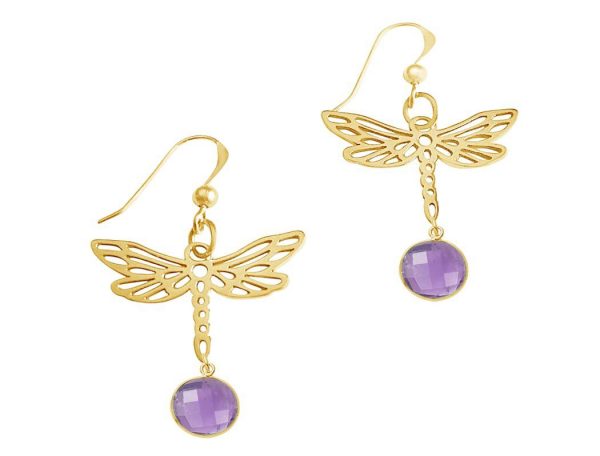 Gemshine - Damen -  Ohrringe - 925 Silber - Vergoldet - LIBELLE - Amethyst - Lila - Violett - 4 cm – Bild 5