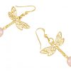 Gemshine - Damen -  Ohrringe - 925 Silber - Vergoldet - LIBELLE - Rosenquarz - Rosa - 4 cm