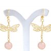 Gemshine - Damen -  Ohrringe - 925 Silber - Vergoldet - LIBELLE - Rosenquarz - Rosa - 4 cm – Bild 3