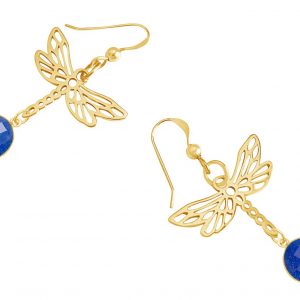 Gemshine - Damen -  Ohrringe - 925 Silber - Vergoldet - LIBELLE - Saphir - Blau - 4 cm