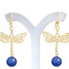 Gemshine - Damen -  Ohrringe - 925 Silber - Vergoldet - LIBELLE - Saphir - Blau - 4 cm – Bild 3