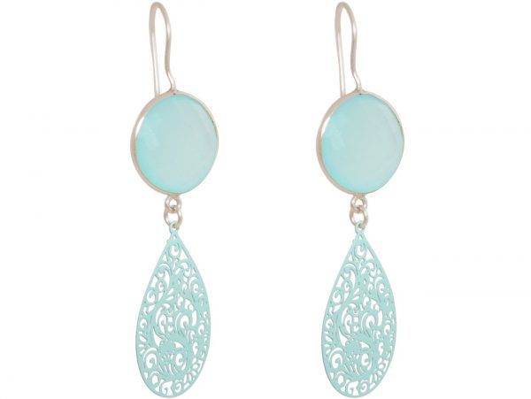 GEMSHINE Damenohrringe mit Mandalas und Chalcedon Edelsteinen. Ohrhänger. Made in Madrid / Spanien. Im eleganten Geschenketui geliefert., Metall Farbe:Silber – Bild 3