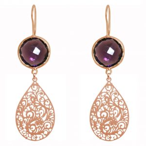 GEMSHINE Damenohrringe mit Mandalas und Amethysten hervorragender Qualität. Ohrhänger. Made in Madrid / Spanien. Im eleganten Geschenketui., Metall Farbe:Silber rose vergoldet