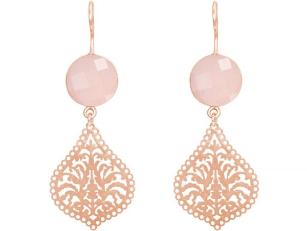GEMSHINE Damenohrringe mit Mandalas und Rosenquarzen hervorragender Qualität. Made in Madrid / Spanien. Im eleganten Geschenketui., Metall Farbe:Silber rose vergoldet