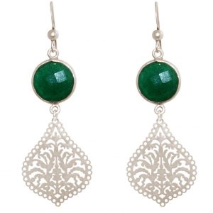GEMSHINE Damenohrringe mit Mandalas und Smaragden hervorragender Qualität. Ohrhänger. Made in Madrid / Spanien. Im eleganten Geschenketui geliefert, Metall Farbe:Silber