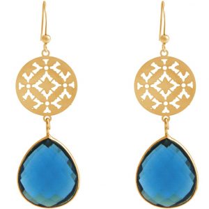 GEMSHINE Damenohrringe mit Mandalas und Blautopas Edelsteinen hervorragender Qualität. Ohrhänger. Made in Madrid / Spanien. Im eleganten Geschenketui geliefert., Metall Farbe:Silber vergoldet