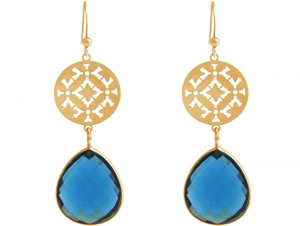 GEMSHINE Damenohrringe mit Mandalas und Blautopas Edelsteinen hervorragender Qualität. Ohrhänger. Made in Madrid / Spanien. Im eleganten Geschenketui geliefert., Metall Farbe:Silber vergoldet