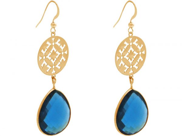GEMSHINE Damenohrringe mit Mandalas und Blautopas Edelsteinen hervorragender Qualität. Ohrhänger. Made in Madrid / Spanien. Im eleganten Geschenketui geliefert., Metall Farbe:Silber vergoldet – Bild 3