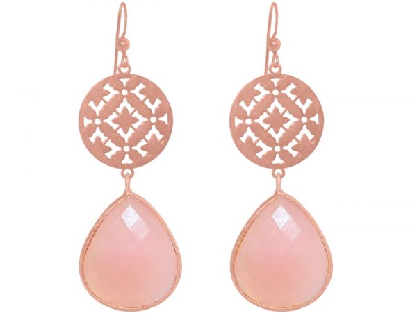 GEMSHINE Damenohrringe mit Mandalas und Rosenquarz Edelsteinen hervorragender Qualität. Ohrhänger. Made in Madrid / Spanien. Im eleganten Geschenketui geliefert., Metall Farbe:Silber rose vergoldet – Bild 3