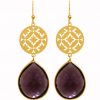 GEMSHINE Damenohrringe mit Mandalas und Amethyst Edelsteinen hervorragender Qualität. Ohrhänger. Made in Madrid / Spanien. Im eleganten Geschenketui geliefert., Metall Farbe:Silber vergoldet