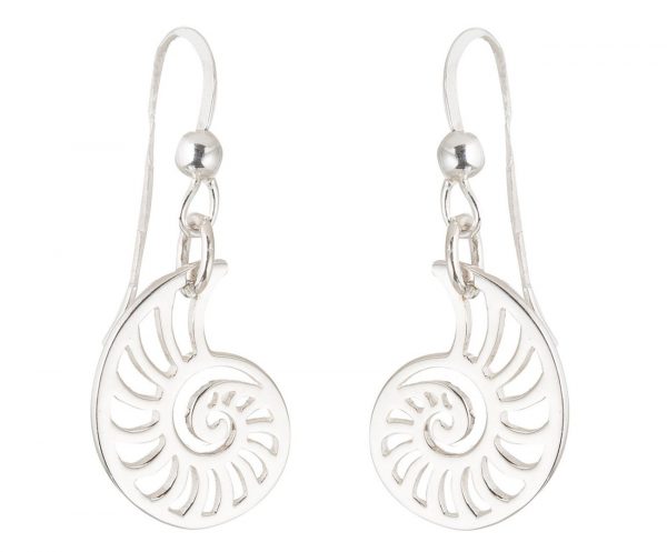 GEMSHINE Maritim Nautics Ohrringe mit Nautilus Muschel Ohrhänger in 925 Silber, hochwertig vergoldet oder rose im Navy Stil - Made in Madrid, Spain, Metall Farbe:Silber