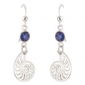 GEMSHINE Maritim Nautics Ohrringe mit Nautilus Muschel Ohrhänger in 925 Silber, hochwertig vergoldet oder rose Navy Stil mit blauen Saphiren - Made in Madrid, Spain, Metall Farbe:Silber