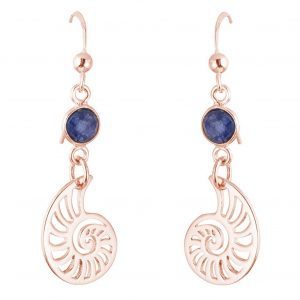 GEMSHINE Maritim Nautics Ohrringe mit Nautilus Muschel Ohrhänger in 925 Silber, hochwertig vergoldet oder rose Navy Stil mit blauen Saphiren - Made in Madrid, Spain, Metall Farbe:Silber rose vergoldet