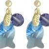 Gemshine - Damen - Ohrringe - Vergoldet - Fisch - Blau - Violett - MADE WITH SWAROVSKI ELEMENTS® - 3,5 cm