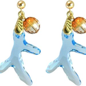 Gemshine - Damen - Ohrringe - Vergoldet - Koralle - Blau - MADE WITH SWAROVSKI ELEMENTS® - 3,5 cm