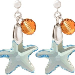 Gemshine - Damen - Ohrringe - 925 Silber - Seestern - Blau - MADE WITH SWAROVSKI ELEMENTS® - 3 cm