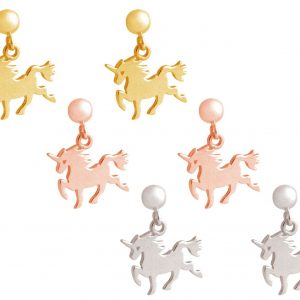 GEMSHINE Ohrringe mit Einhorn. Ohrhänger aus 925 Silber mit einer Länge von 2,5cm. Made in Spanien. Im eleganten Geschenketui geliefert., Metall Farbe:Silber rose vergoldet
