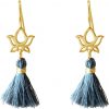 Gemshine - Damen - Ohrringe - Ohrhänger - 925 Silber - Vergoldet - Lotus Blume - Quaste - Blau - YOGA - 4 cm