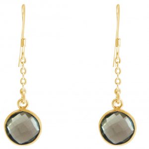 GEMSHINE Damenohrringe aus hochwertig vergoldetem 925 Silber. 3,5 cm Yoga Ohrhänger mit Rauchquarz hervorragender Qualität. Made in Madrid / Spanien. Im eleganten Schmucketui mit Geschenkverpackung.