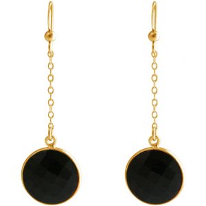GEMSHINE Damenohrringe aus hochwertig vergoldetem 925 Silber. 4,5 cm Yoga Ohrhänger mit Onyx hervorragender Qualität. Made in Madrid / Spanien. Im eleganten Schmucketui mit Geschenkverpackung.