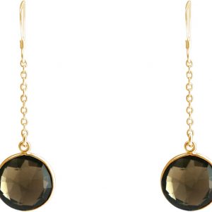 GEMSHINE Damenohrringe aus hochwertig vergoldetem 925 Silber. 4,5 cm Yoga Ohrhänger mit Rauchquarz hervorragender Qualität. Made in Madrid / Spanien. Im eleganten Schmucketui mit Geschenkverpackung.