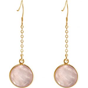 GEMSHINE Damenohrringe aus hochwertig vergoldetem 925 Silber. 4,5 cm Yoga Ohrhänger mit Rosenquarzen hervorragender Qualität. Made in Madrid / Spanien. Im eleganten Schmucketui mit Geschenkverpackung
