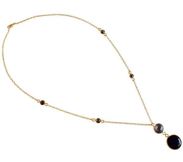 Gemshine - Damen - Halskette - Anhänger - 925 Silber - Vergoldet - Onyx - Rauchquarz - Schwarz - Braun - Facettiert - 45 cm – Bild 5