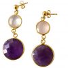 Gemshine - Damen - Ohrringe - 925 Silber - Vergoldet - Rosenquarz - Amethyst - Rosa - Violett - Lila - Facettiert - 4 cm