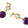 Gemshine - Damen - Ohrringe - 925 Silber - Vergoldet - Rosenquarz - Amethyst - Rosa - Violett - Lila - Facettiert - 4 cm – Bild 3