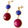 Gemshine - Damen - Ohrringe - 925 Silber - Vergoldet - Saphir - Rubin - Blau - Rot - Facettiert - 4 cm – Bild 3