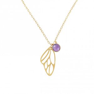 Gemshine - Damen -  Halskette - Anhänger - 925 Silber - Vergoldet - Schmetterling Flügel - Amethyst - Violett - Lila - 45 cm