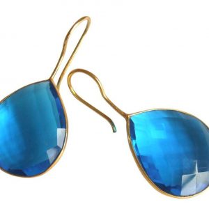 Gemshine - Damen - Ohrringe - 925 Silber - Vergoldet - Quarz - Topas - Blau - CANDY - Tropfen - 3,5 cm