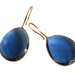 Gemshine - Damen - Ohrringe - 925 Silber - Vergoldet - Quarz - Topas - London Blue - CANDY - Tropfen - 3,5 cm