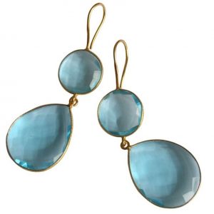 Gemshine - Damen - Ohrringe - 925 Silber - Vergoldet - Quarz - Topas - Blau - CANDY - Tropfen - 6 cm