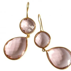 Gemshine - Damen - Ohrringe - 925 Silber - Vergoldet - Rosenquarz - Rosa - CANDY - Tropfen - 6 cm