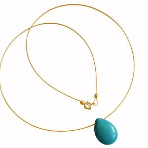Gemshine - Damen - Anhänger - Halskette - Vergoldet - Türkis - Tropfen - Blau - 45 cm