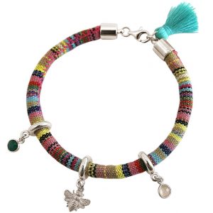 Gemshine - Damen - Armband - 925 Silber - AZTEC - BEE - Biene  - Smaragd - Grün - Rosenquarz - Rosa