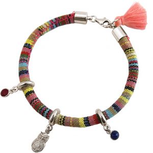 Gemshine - Damen - Armband - 925 Silber - AZTEC - Uhu -  Eule - Rubin - Rot - Saphir - Blau