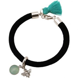 Gemshine - Damen - Armband - 925 Silber - Edelstein - Aqua Chalcedon - BEE - Biene - Grün - Schwarz