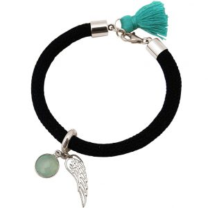 Gemshine - Damen - Armband - 925 Silber - Edelstein - Aqua Chalcedon - Engel Flügel - Grün - Schwarz